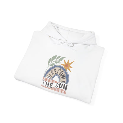 Retro Sunrise Hoodie — "Fire Comes From The Sun" Cozy Sun Graphic Sweatshirt