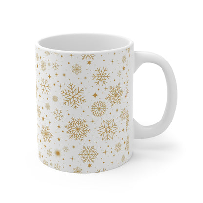 Elegant Gold Snowflake Mug | Winter Coffee Cup, Holiday Gift, Cozy Home Decor, Seasonal Drinkware, Christmas Celebration - MaisonThreadory