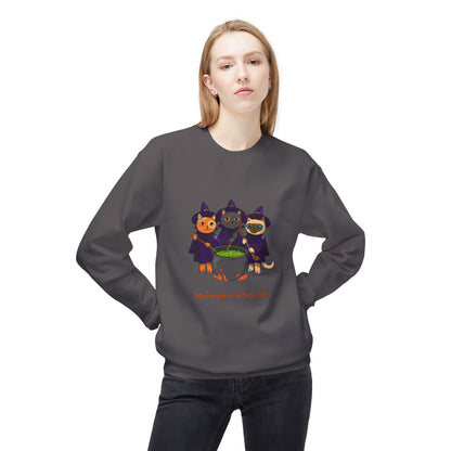 Whimsical Halloween Cat Crewneck Sweatshirt, Cozy Fall Fashion, Pumpkin Spice Sweater, Cute Cat Lovers Gift, Spooky Season Apparel - MaisonThreadory