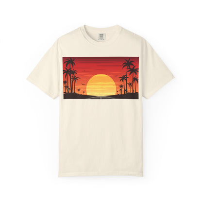 Sunset Palm Beach T-Shirt — Retro Tropical Sunset Graphic