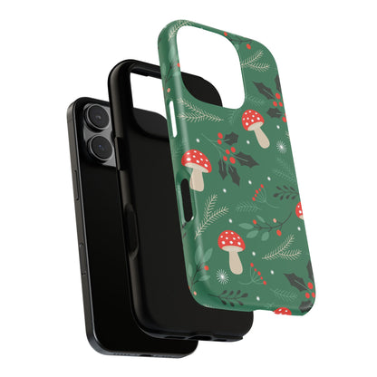 Festive Mushroom Phone Case, Colorful Holiday Case, Christmas Gift, Winter Vibes, Eco-Friendly Phone Cover