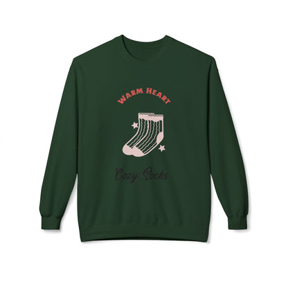 Warm Heart Cozy Socks Sweatshirt | Unisex Fleece Crewneck for Gift, Comfort Wear, Cozy Apparel, Holiday Wardrobe, Lounge Wear - MaisonThreadory