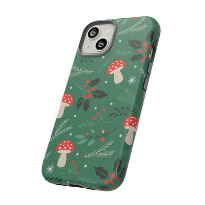 Festive Mushroom Phone Case, Colorful Holiday Case, Christmas Gift, Winter Vibes, Eco-Friendly Phone Cover