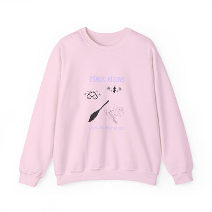 Magic Begins Sweatshirt - Cozy Unisex Crewneck, Perfect for Gifts, Spirituality, Comfort Wear, Casual Everyday Style - MaisonThreadory