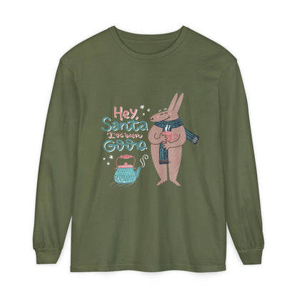 Hey Santa I’ve Been Good Long Sleeve T-Shirt — Cute Bunny Christmas Holiday Top