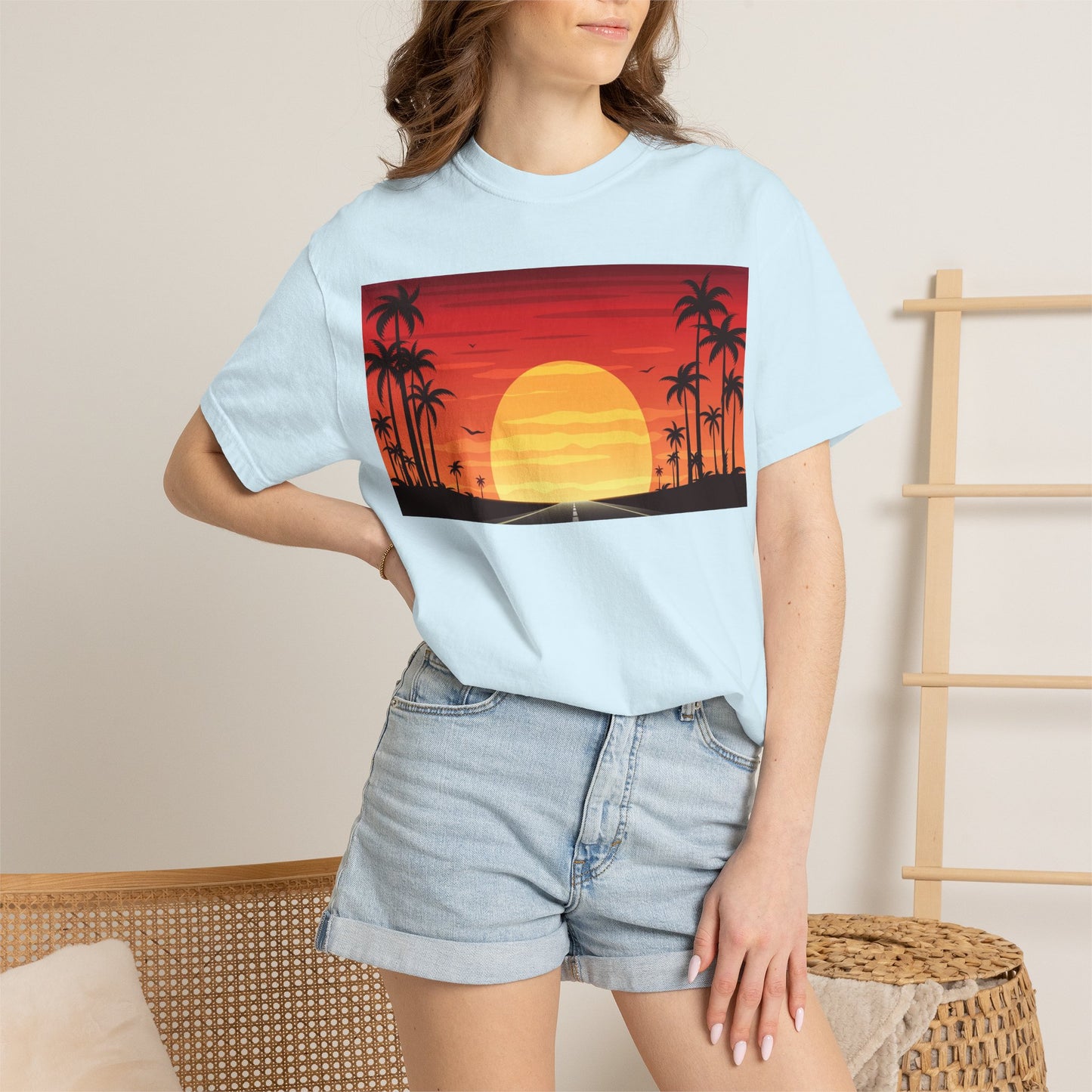 Sunset Palm Beach T-Shirt — Retro Tropical Sunset Graphic
