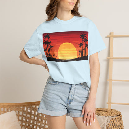 Sunset Palm Beach T-Shirt — Retro Tropical Sunset Graphic