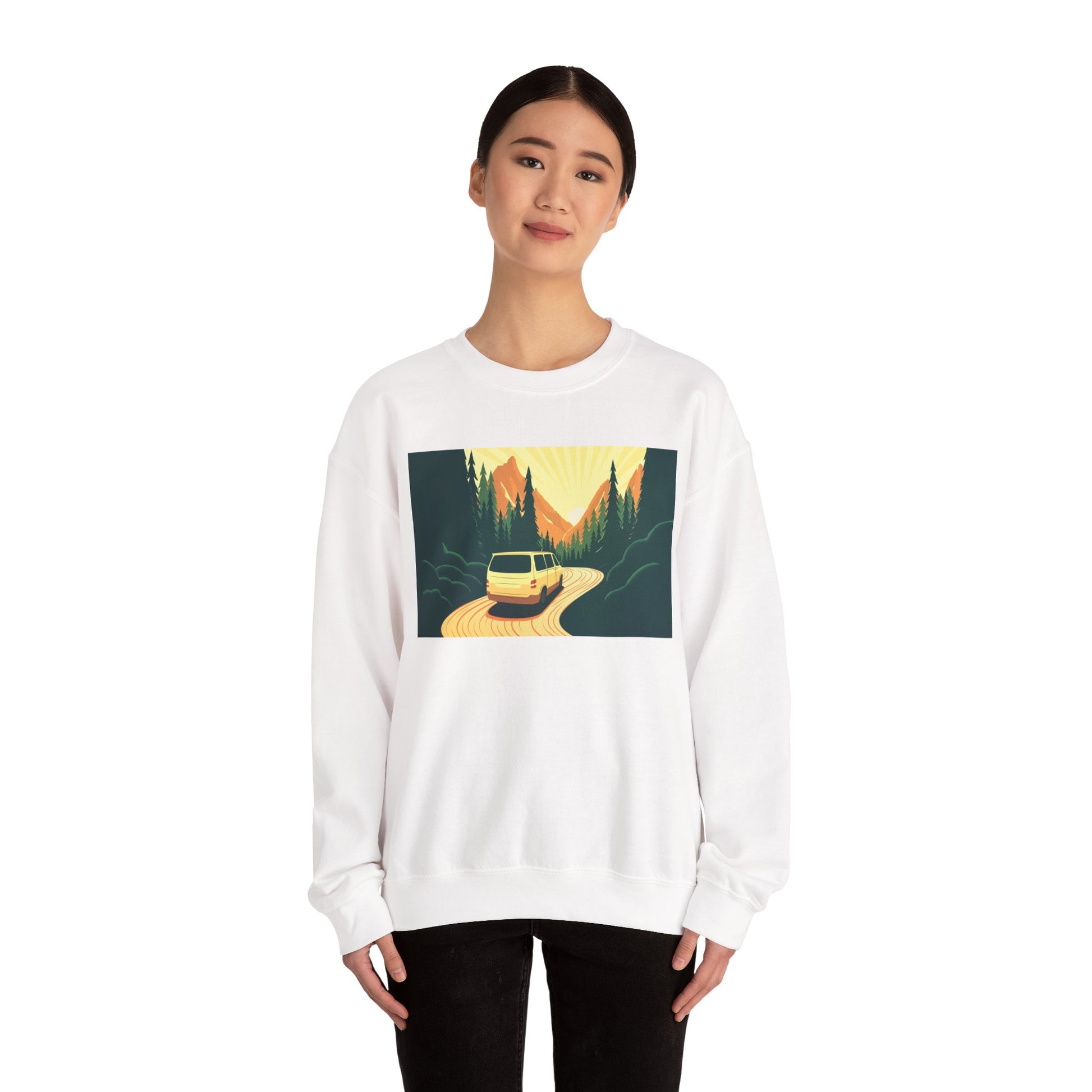 Nature Road Trip Crewneck Sweatshirt - Vintage Van Design, Unisex Pullover, Adventure Apparel, Great Outdoors Gift, Fall Fashion - MaisonThreadory