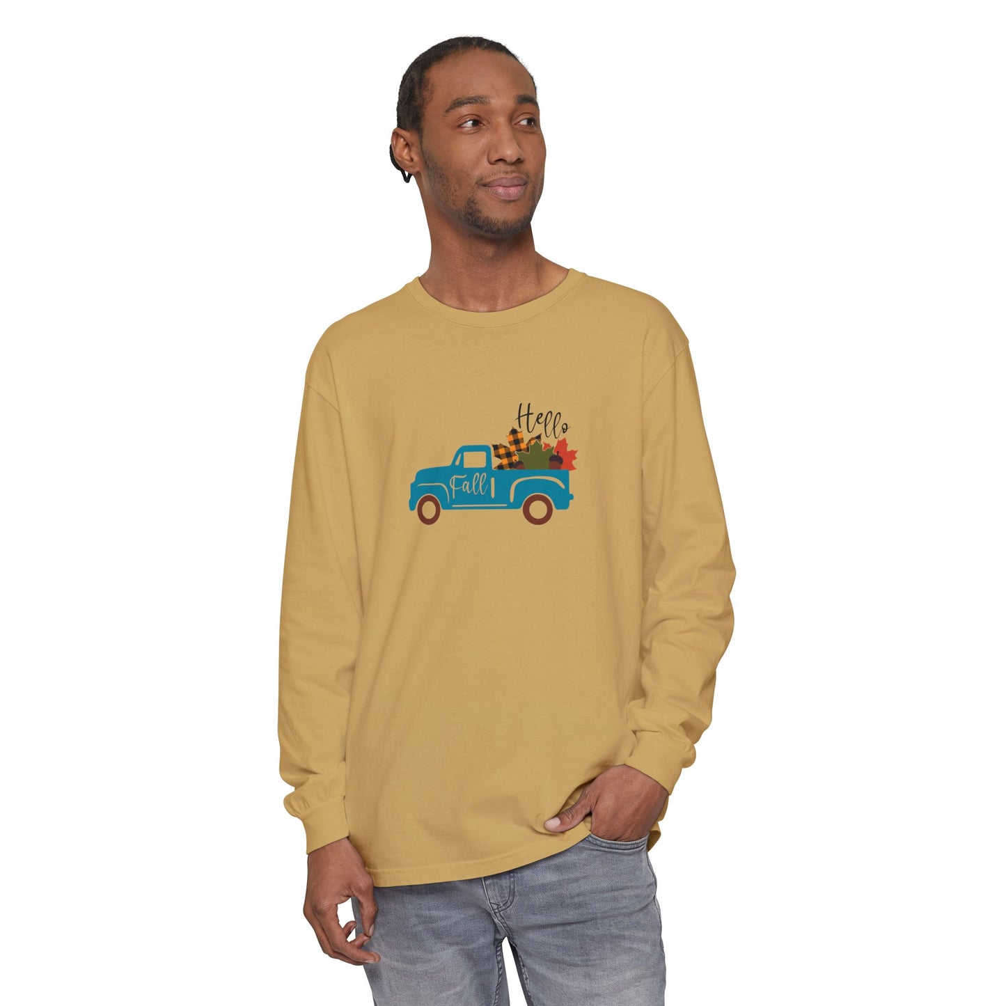 Hello Fall Long Sleeve T-Shirt, Unisex Seasonal Tee, Cozy Autumn Apparel, Thanksgiving Gift, Cute Outdoor Shirt - MaisonThreadory