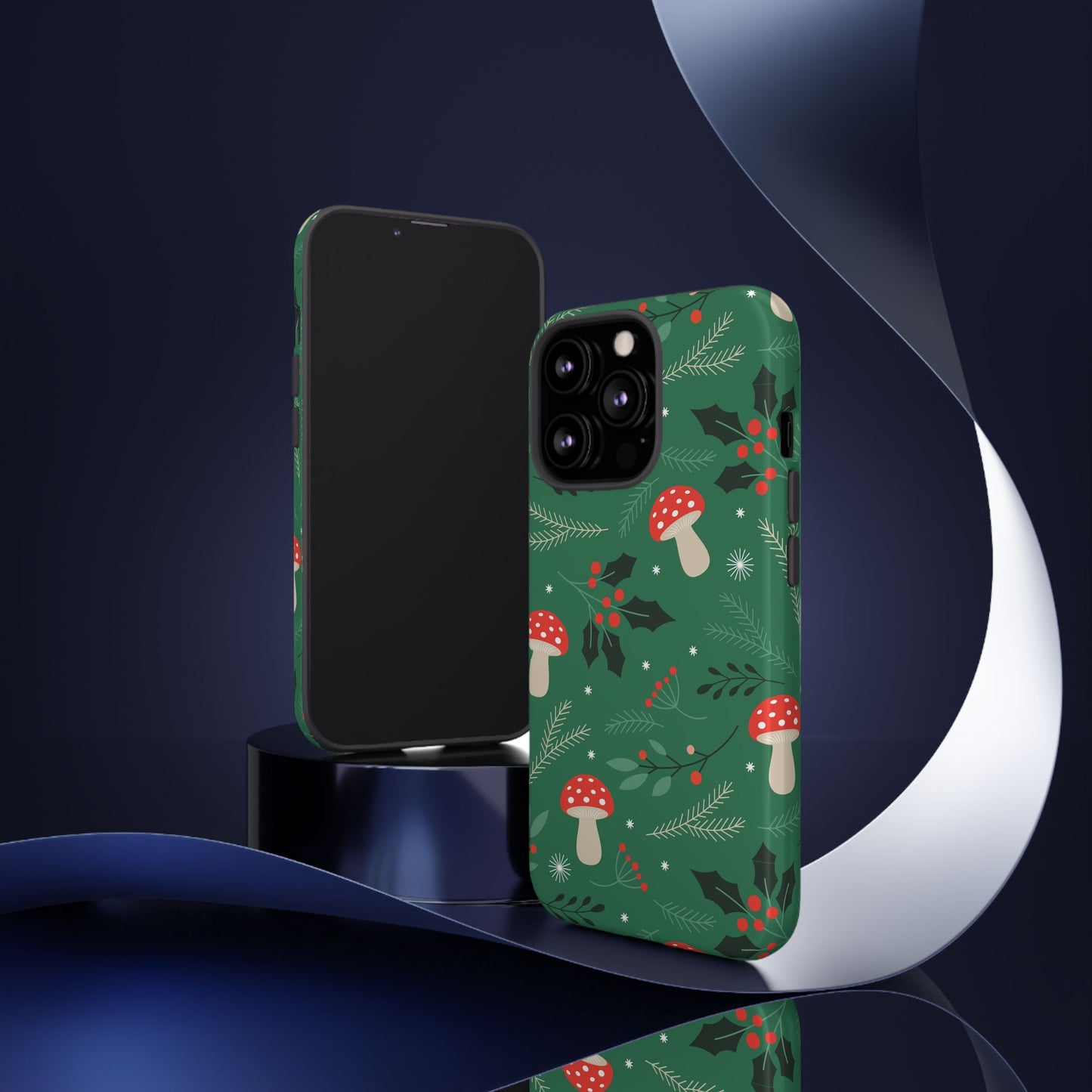 Festive Mushroom Phone Case, Colorful Holiday Case, Christmas Gift, Winter Vibes, Eco-Friendly Phone Cover