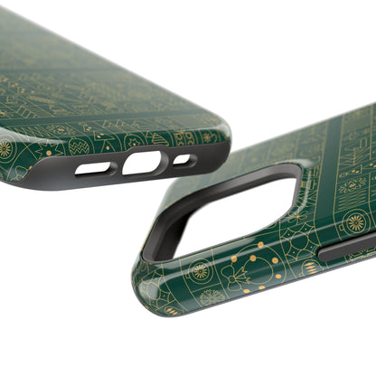 Magnetic Impact-Resistant Phone Case — Dark Green Geometric Pattern