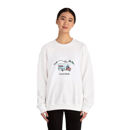 Travel Love Crewneck Sweatshirt | Cozy Adventure Apparel, Perfect for Travel Lovers, Gift Idea for Road Trips, Camping, and Wanderlust - MaisonThreadory