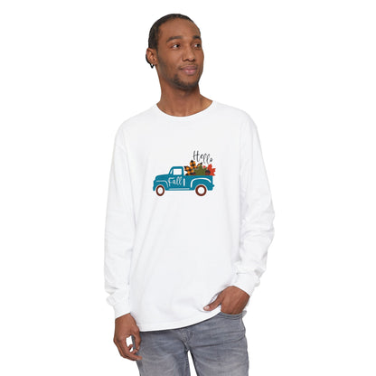 Hello Fall Long Sleeve T-Shirt, Unisex Seasonal Tee, Cozy Autumn Apparel, Thanksgiving Gift, Cute Outdoor Shirt - MaisonThreadory