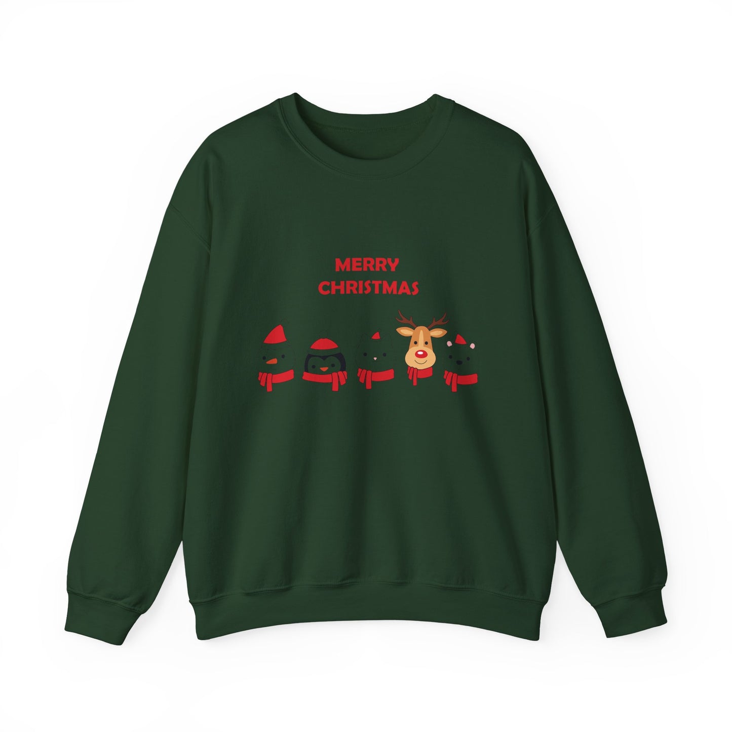 Christmas Crewneck Sweatshirt – Cute Santa, Penguin & Reindeer "Merry Christmas" Design