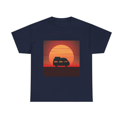 Retro Sunset Adventure Unisex Heavy Cotton Tee, Vintage Car T-Shirt, Sunset Vibe Shirt, Summer Casual Wear, Road Trip Gift, Outdoor [...] - MaisonThreadory