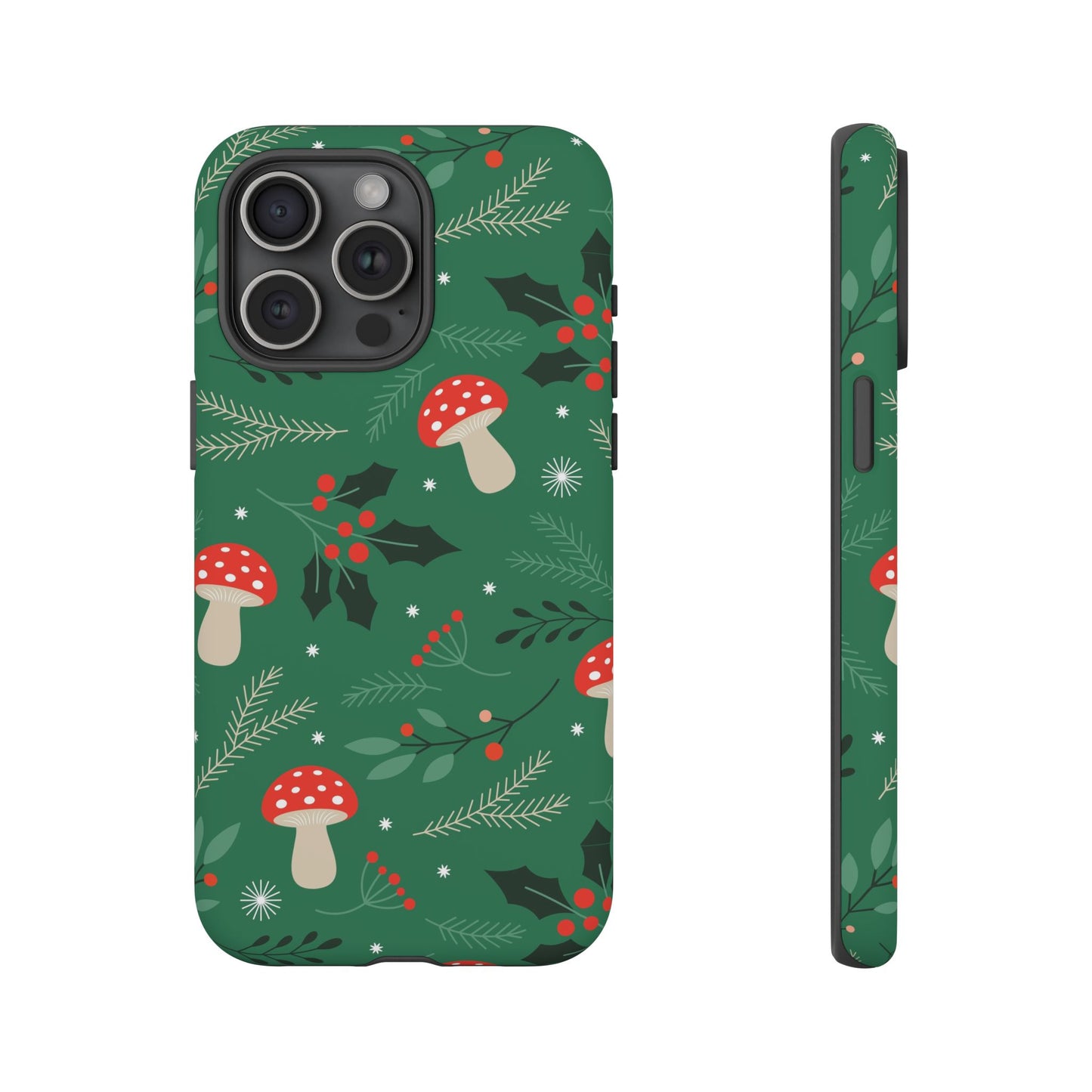 Festive Mushroom Phone Case, Colorful Holiday Case, Christmas Gift, Winter Vibes, Eco-Friendly Phone Cover