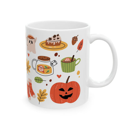 Cozy Autumn Ceramic Mug, Fall Coffee Cup, Cute Pumpkin Mug, Hot Chocolate Mug, Floral Fall Gift - MaisonThreadory