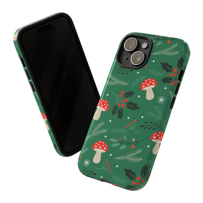 Festive Mushroom Phone Case, Colorful Holiday Case, Christmas Gift, Winter Vibes, Eco-Friendly Phone Cover