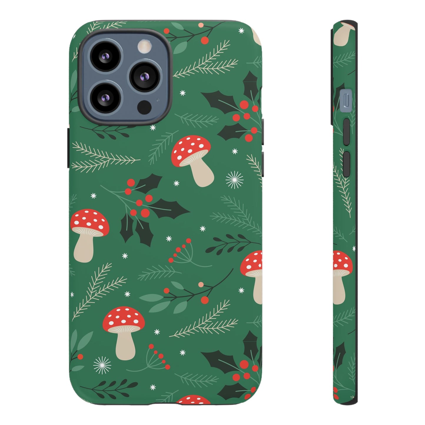 Festive Mushroom Phone Case, Colorful Holiday Case, Christmas Gift, Winter Vibes, Eco-Friendly Phone Cover