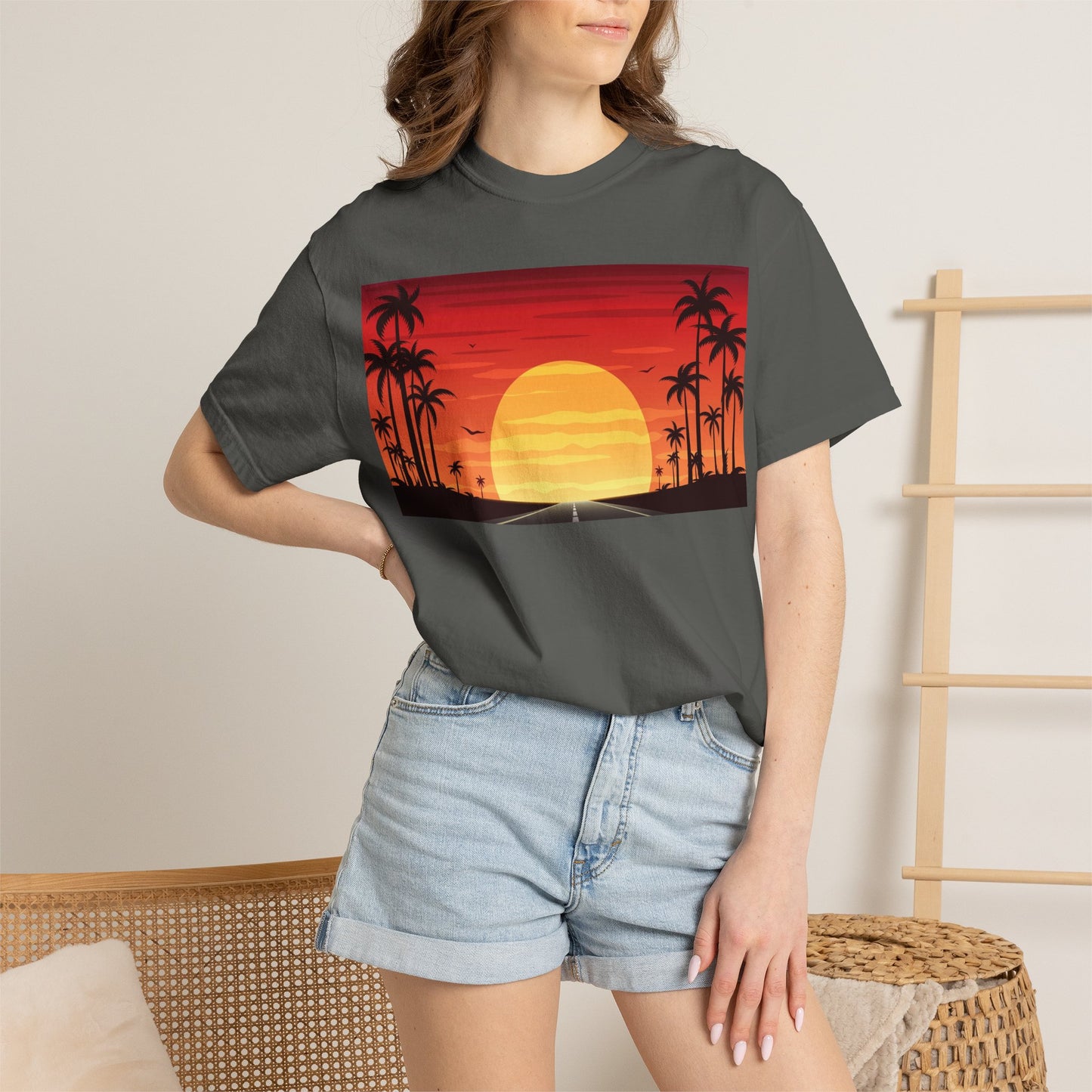 Sunset Palm Beach T-Shirt — Retro Tropical Sunset Graphic
