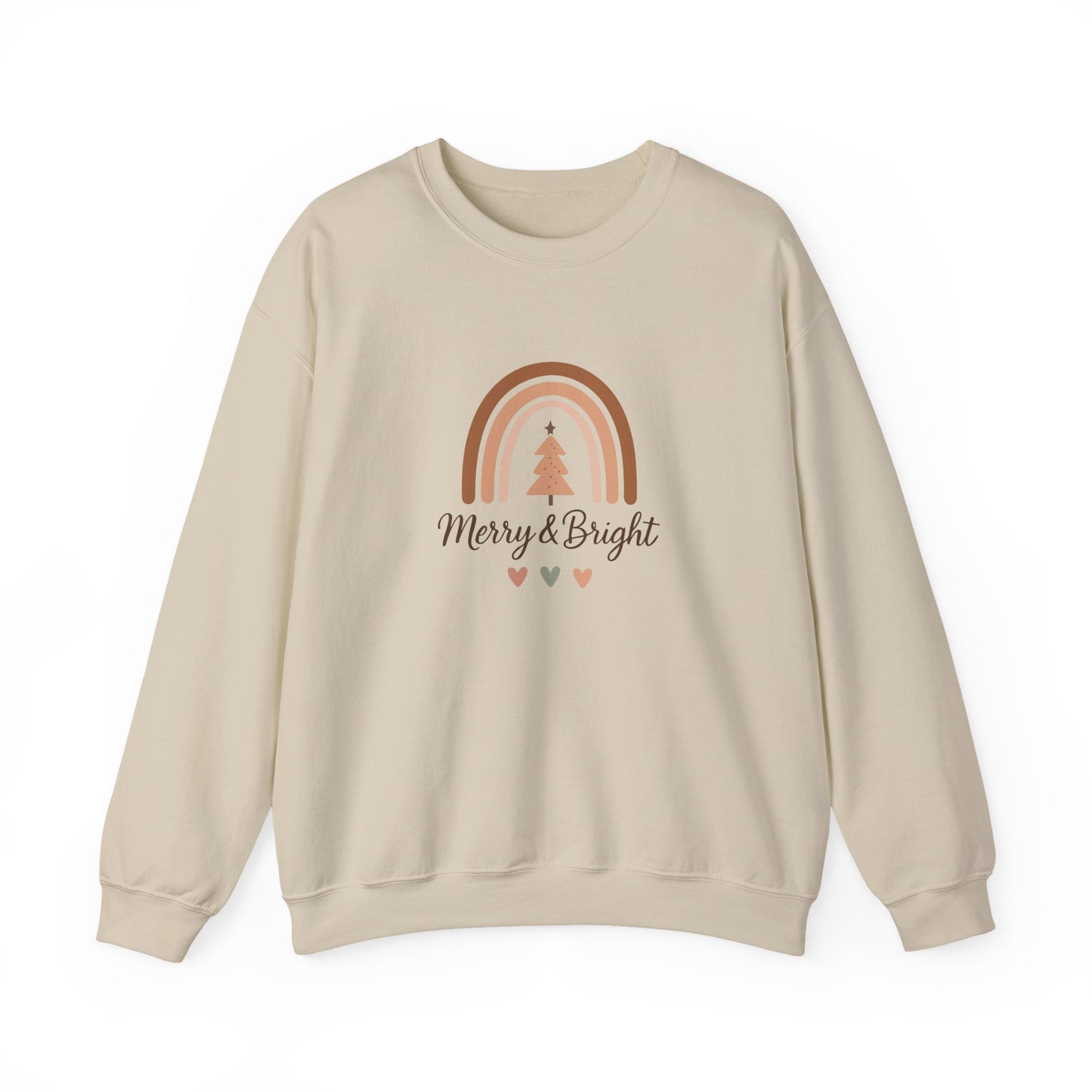 Merry & Bright Christmas Crewneck Sweatshirt — Neutral Rainbow Holiday Sweatshirt