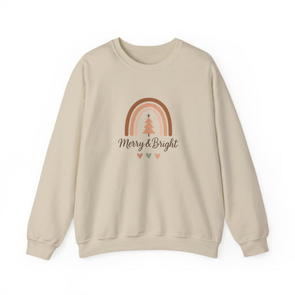 Merry & Bright Christmas Crewneck Sweatshirt — Neutral Rainbow Holiday Sweatshirt