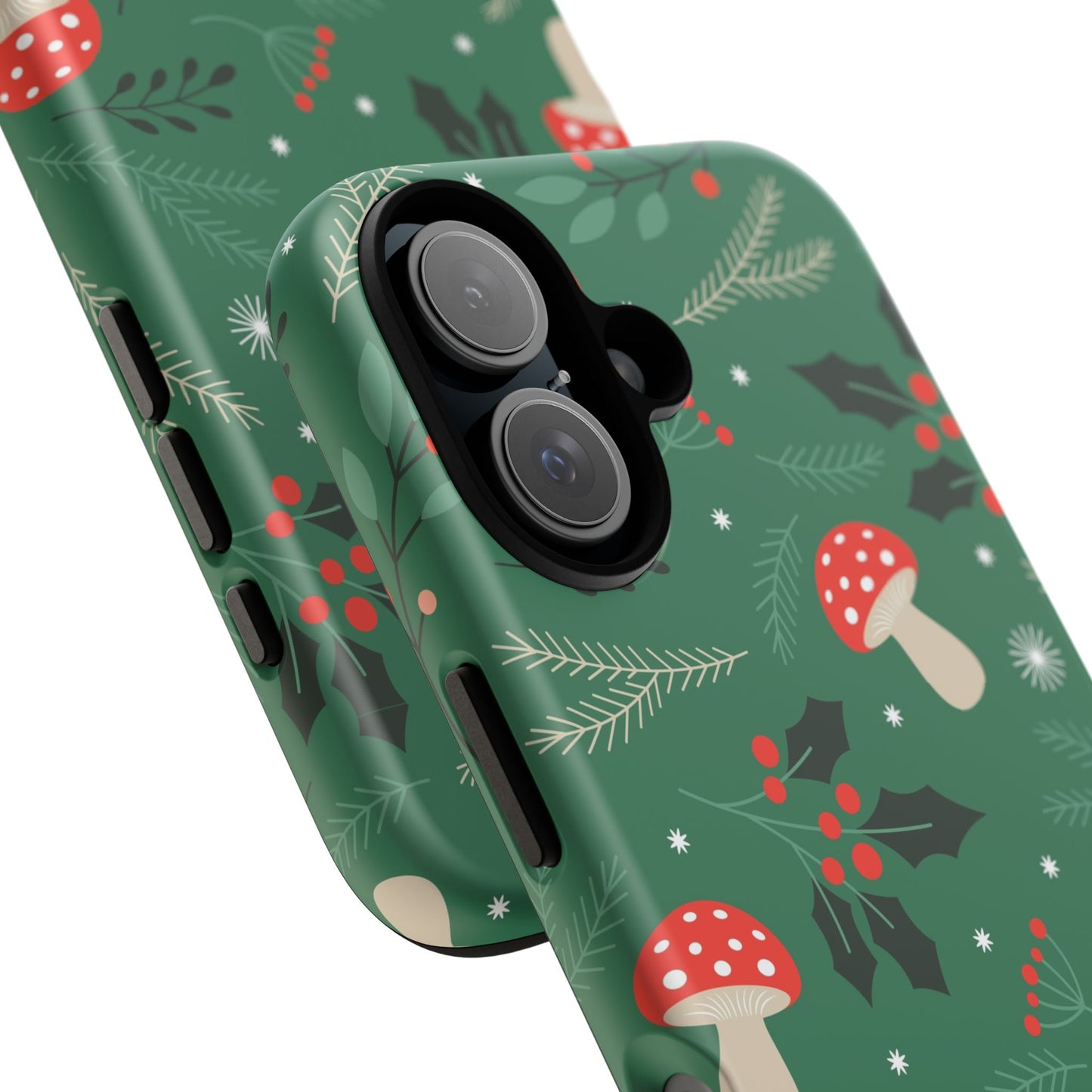 Festive Mushroom Phone Case, Colorful Holiday Case, Christmas Gift, Winter Vibes, Eco-Friendly Phone Cover