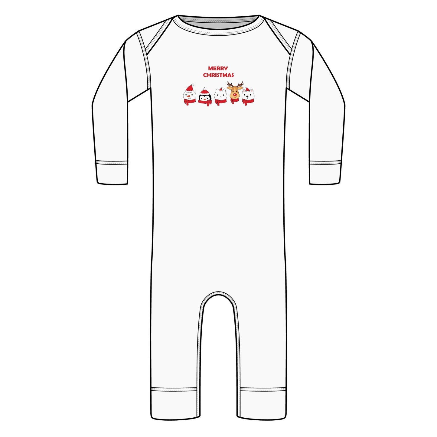 Infant Christmas Bodysuit - 'Merry Christmas' Cute Santa & Reindeer Long Sleeve Romper
