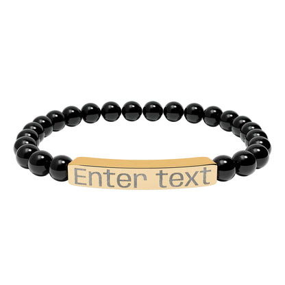Engravable Natural Stone Bead Bracelet — Personalized Bar Bracelet