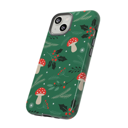 Festive Mushroom Phone Case, Colorful Holiday Case, Christmas Gift, Winter Vibes, Eco-Friendly Phone Cover