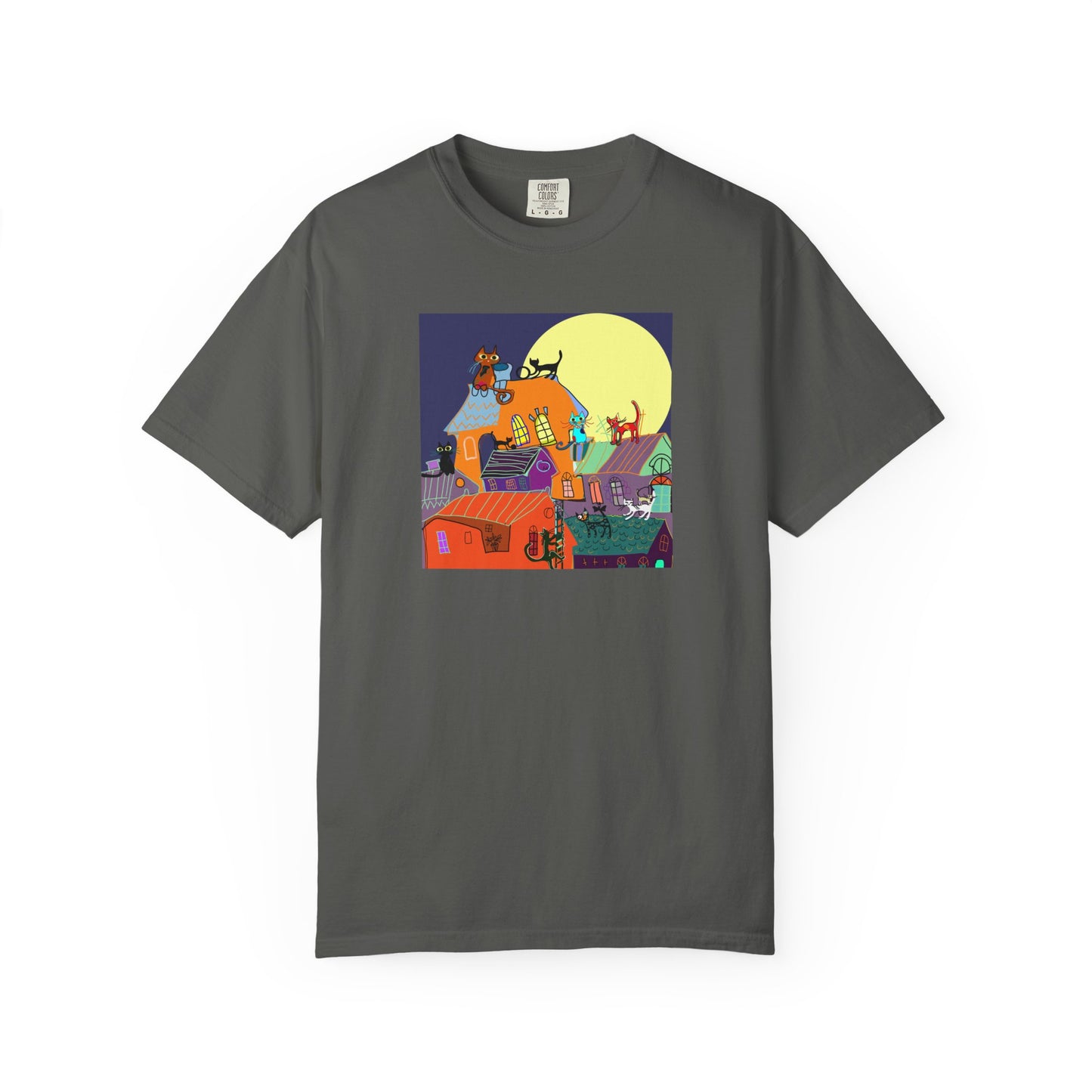 Moonlit Canine Adventure T-Shirt, Unisex Dog Lover Tee, Garment-Dyed Graphic Top, Pet-Themed Gift, Casual Wear