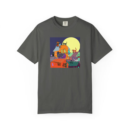 Moonlit Canine Adventure T-Shirt, Unisex Dog Lover Tee, Garment-Dyed Graphic Top, Pet-Themed Gift, Casual Wear