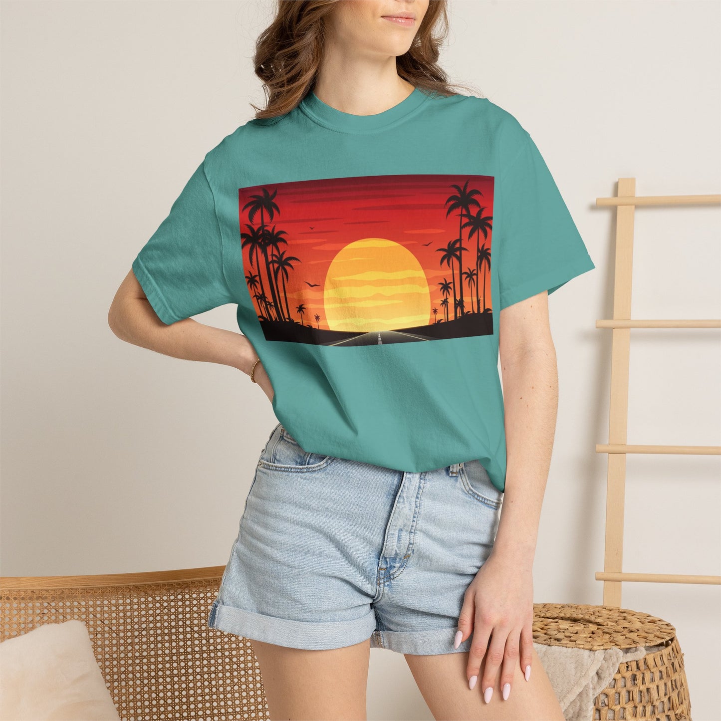 Sunset Palm Beach T-Shirt — Retro Tropical Sunset Graphic