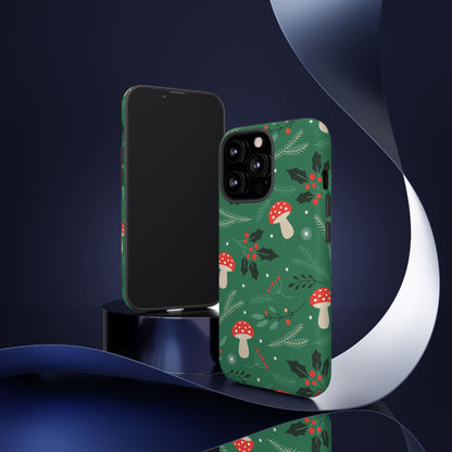 Festive Mushroom Phone Case, Colorful Holiday Case, Christmas Gift, Winter Vibes, Eco-Friendly Phone Cover