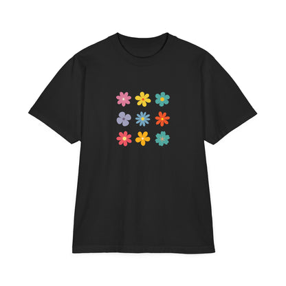 Floral Grid Tee — Colorful Retro Flowers Graphic T-Shirt