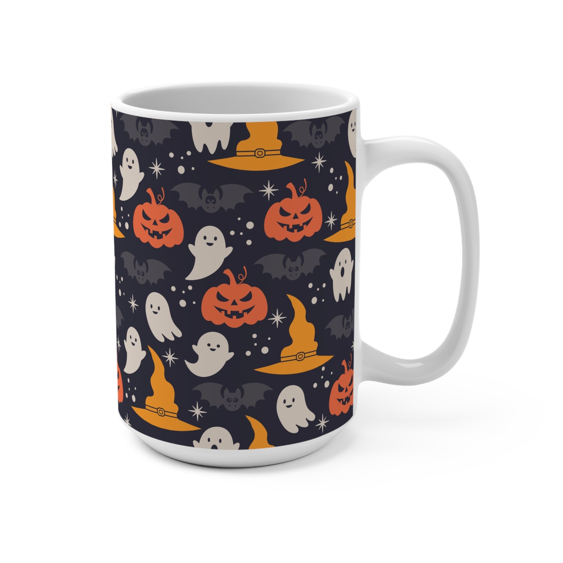 Halloween-Themed 15oz Mug | Spooky Ghosts, Pumpkins & Bats, Perfect for Fall, Halloween Decor, Cozy Drinks, Gift Idea - MaisonThreadory