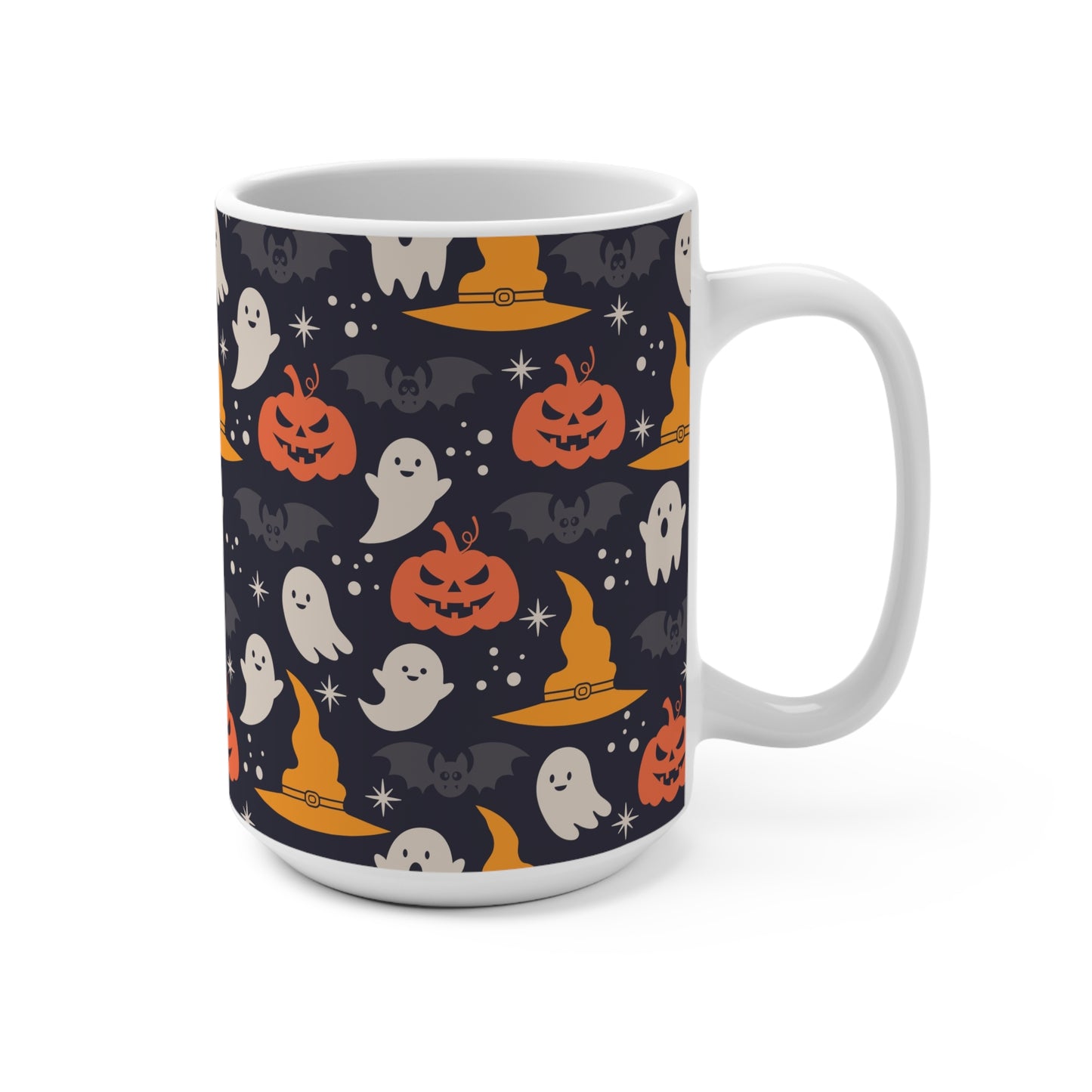 Halloween-Themed 15oz Mug | Spooky Ghosts, Pumpkins & Bats, Perfect for Fall, Halloween Decor, Cozy Drinks, Gift Idea - MaisonThreadory
