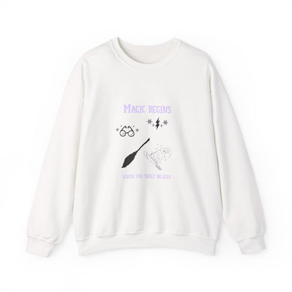 Magic Begins Sweatshirt - Cozy Unisex Crewneck, Perfect for Gifts, Spirituality, Comfort Wear, Casual Everyday Style - MaisonThreadory