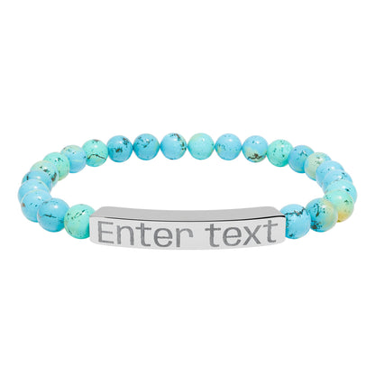 Engravable Natural Stone Bead Bracelet — Personalized Bar Bracelet