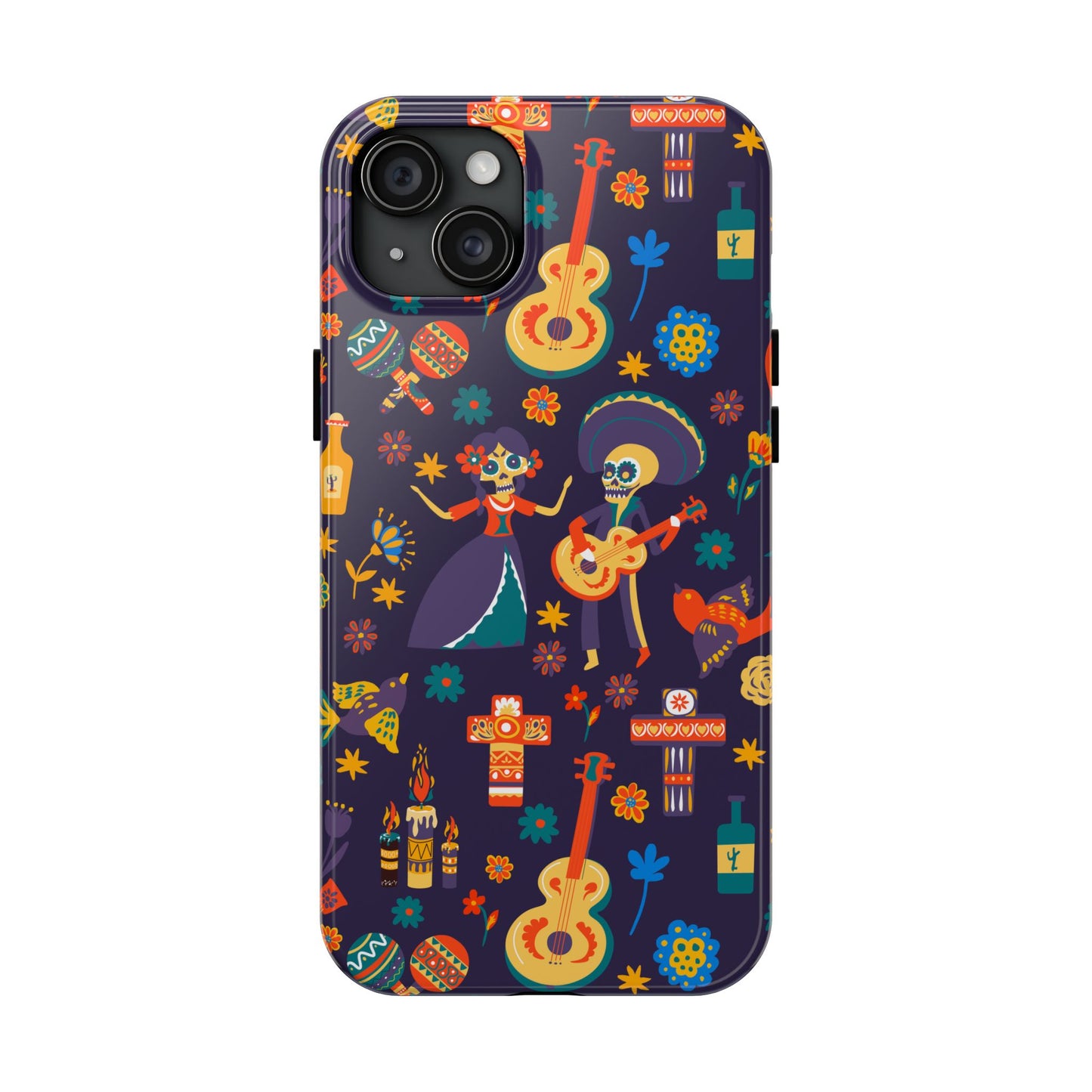Colorful Dia de los Muertos Phone Case, Tough Case for Halloween, Gift for Music Lovers, Floral Phone Cover, Sugar Skull Art