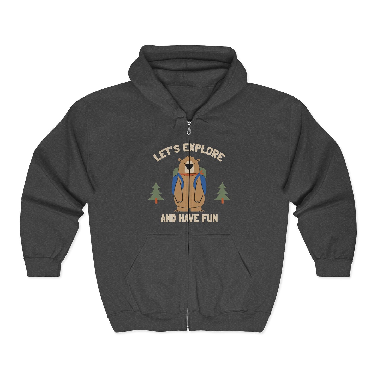 Let's Explore and Have Fun Zip Hoodie — Outdoor Adventure Hooded Jacket