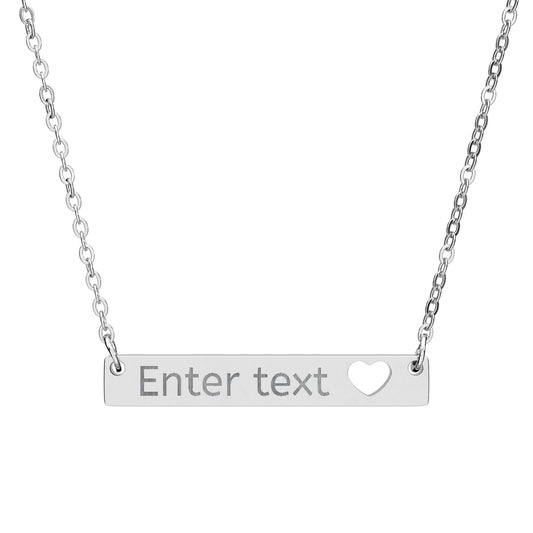 Personalized Cutout Heart Bar Necklace — Engraved Name Plate Jewelry