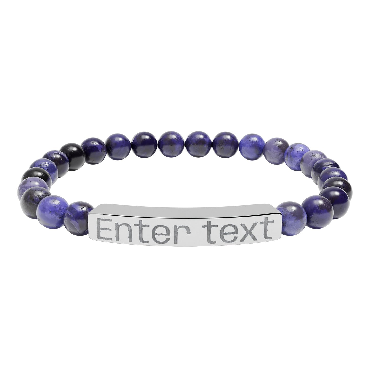 Engravable Natural Stone Bead Bracelet — Personalized Bar Bracelet