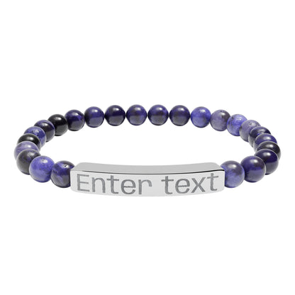 Engravable Natural Stone Bead Bracelet — Personalized Bar Bracelet