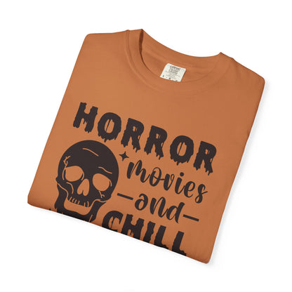 Horror Movies and Chill T-Shirt, Perfect for Halloween, Movie Nights, Gifts for Horror Fans, Unisex Graphic Tee, Soft Cotton Casual Wear