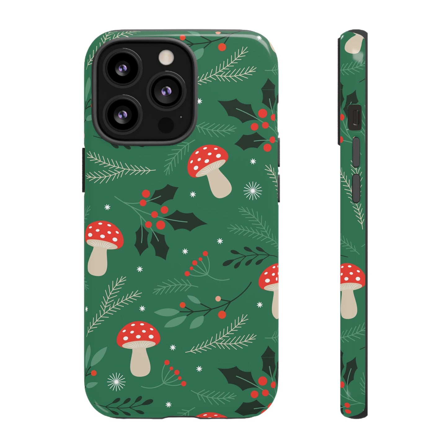 Festive Mushroom Phone Case, Colorful Holiday Case, Christmas Gift, Winter Vibes, Eco-Friendly Phone Cover
