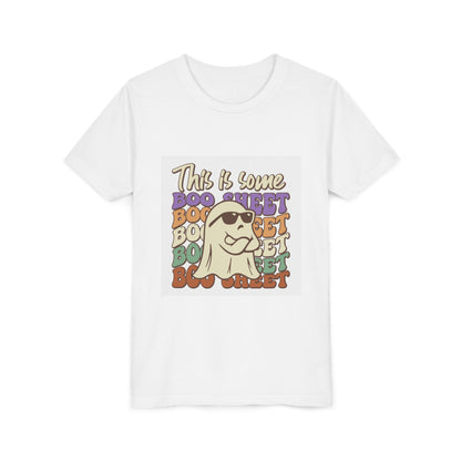 Youth Short Sleeve Tee with Fun Boo Sheet Design, Cool Summer Top, Humorous Kids Apparel, Gift for Halloween, Casual Wear, Playful T-Shirt - MaisonThreadory