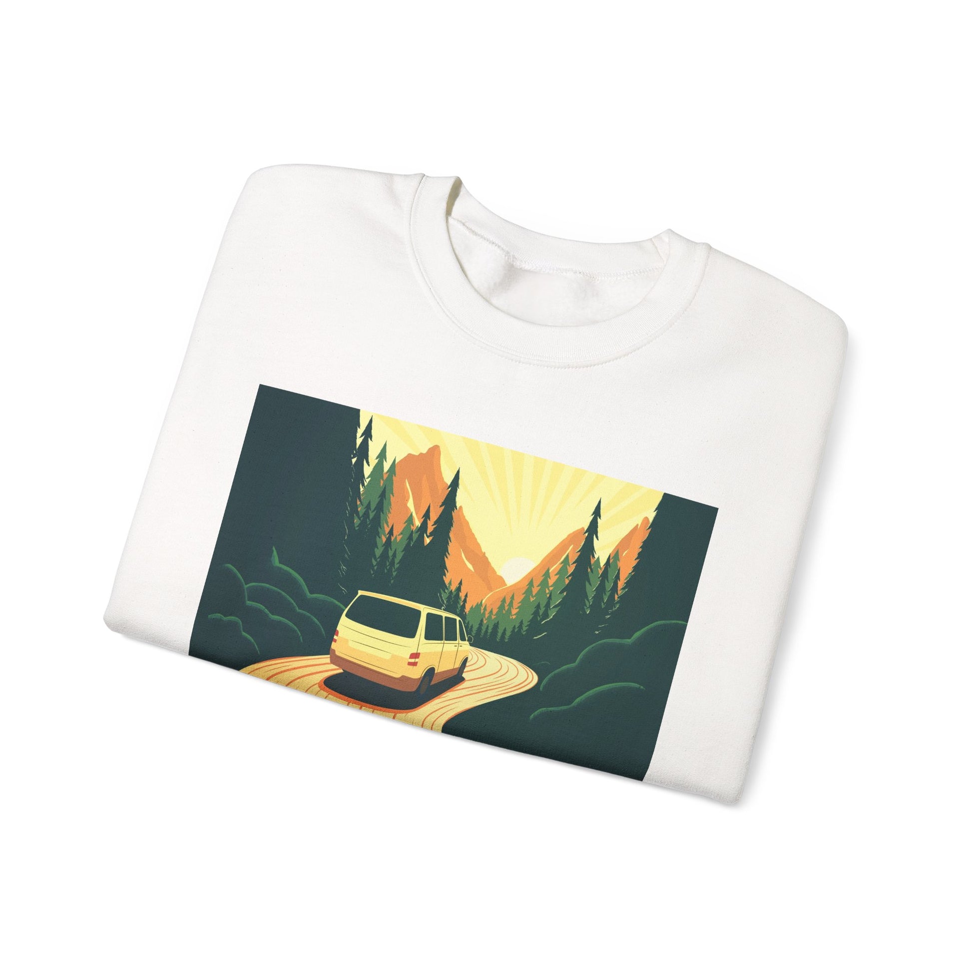 Nature Road Trip Crewneck Sweatshirt - Vintage Van Design, Unisex Pullover, Adventure Apparel, Great Outdoors Gift, Fall Fashion - MaisonThreadory