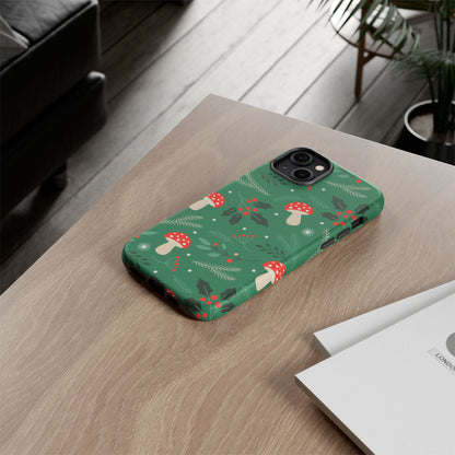 Festive Mushroom Phone Case, Colorful Holiday Case, Christmas Gift, Winter Vibes, Eco-Friendly Phone Cover