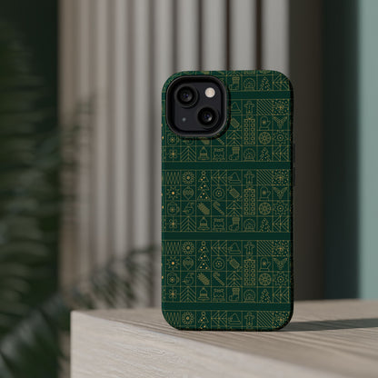 Magnetic Impact-Resistant Phone Case — Dark Green Geometric Pattern